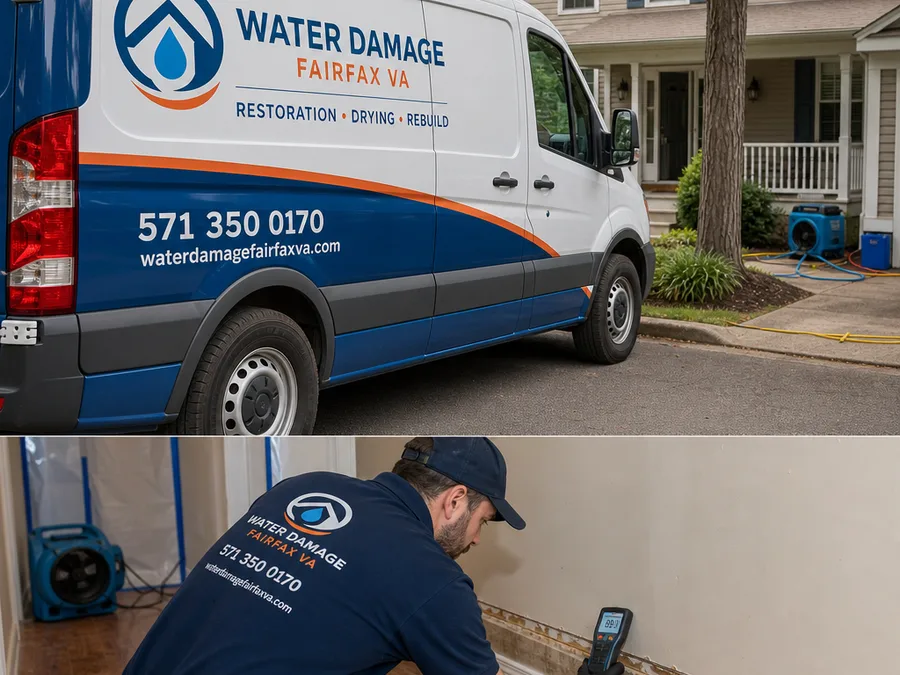 Restoration technician mapping wet drywall and baseboards with a moisture meter